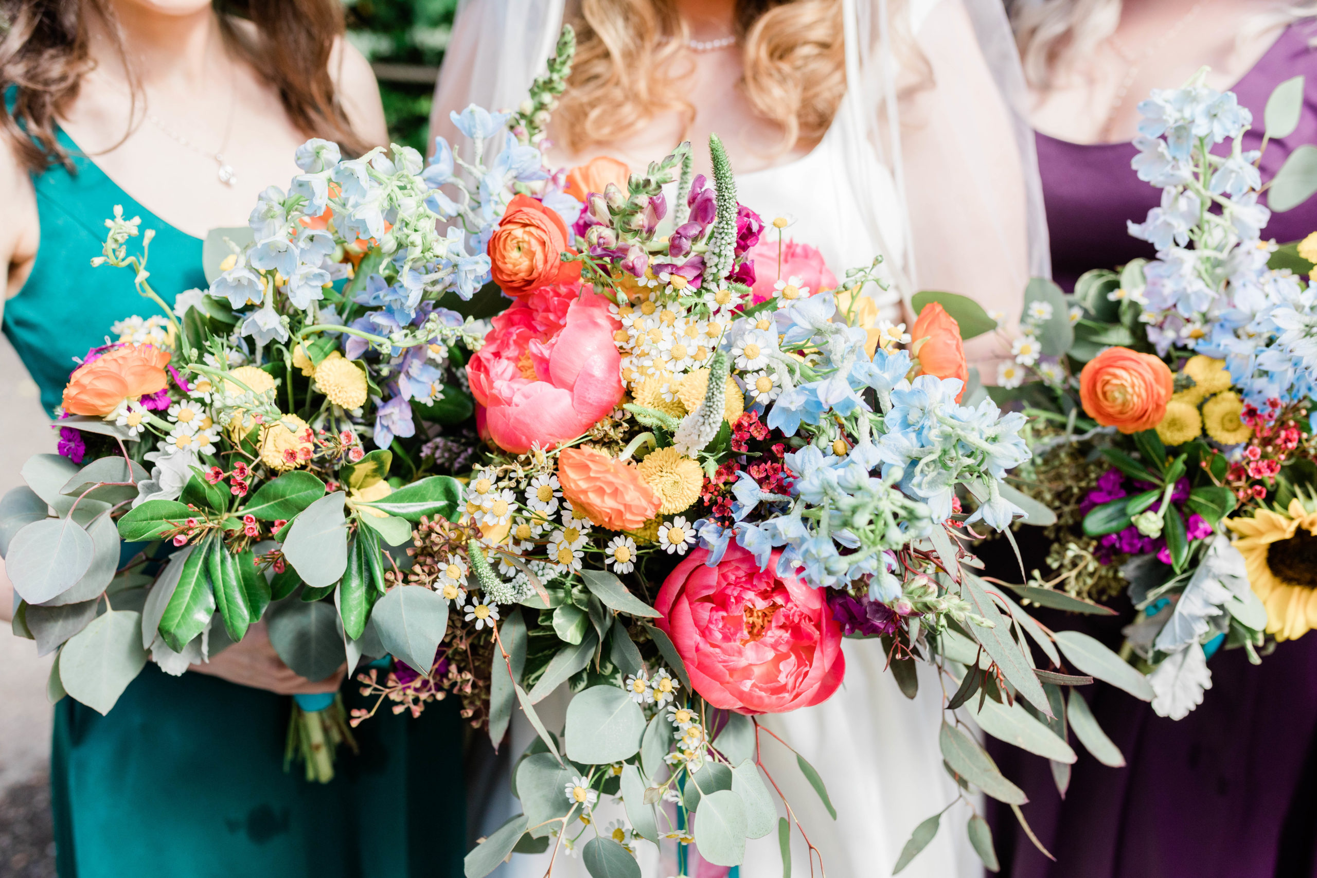 close up of bridal bouquets at colorful boise zoo
