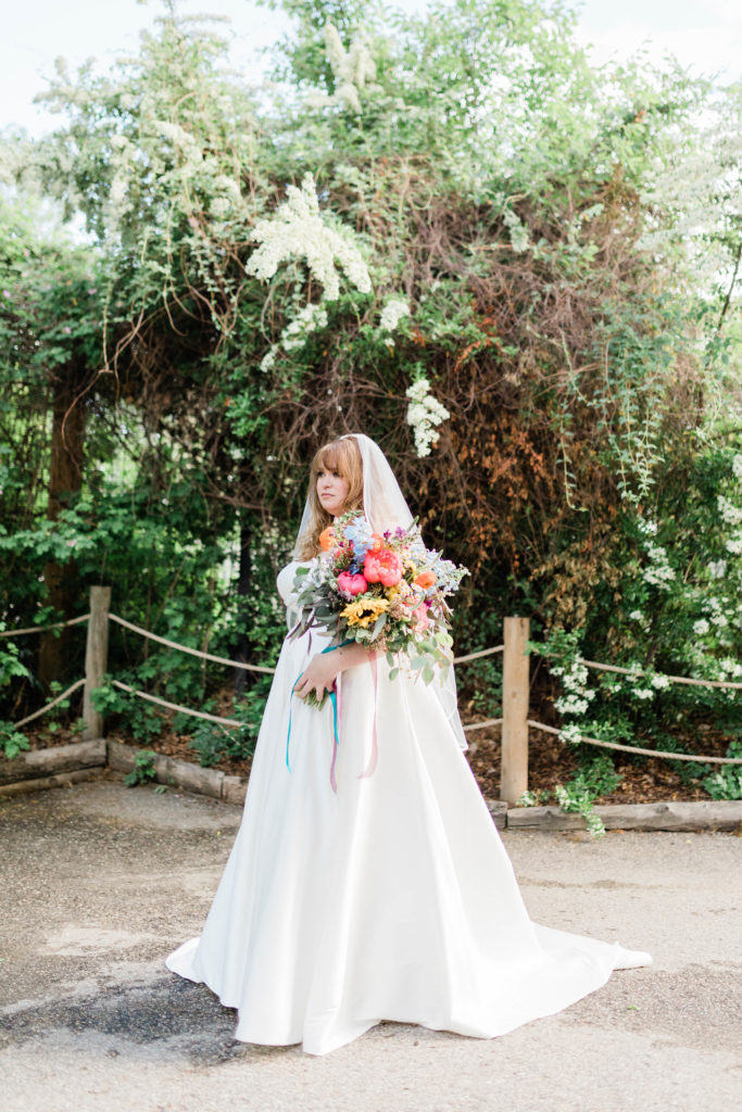 bride wearing ball gown at Boise zoo wedding