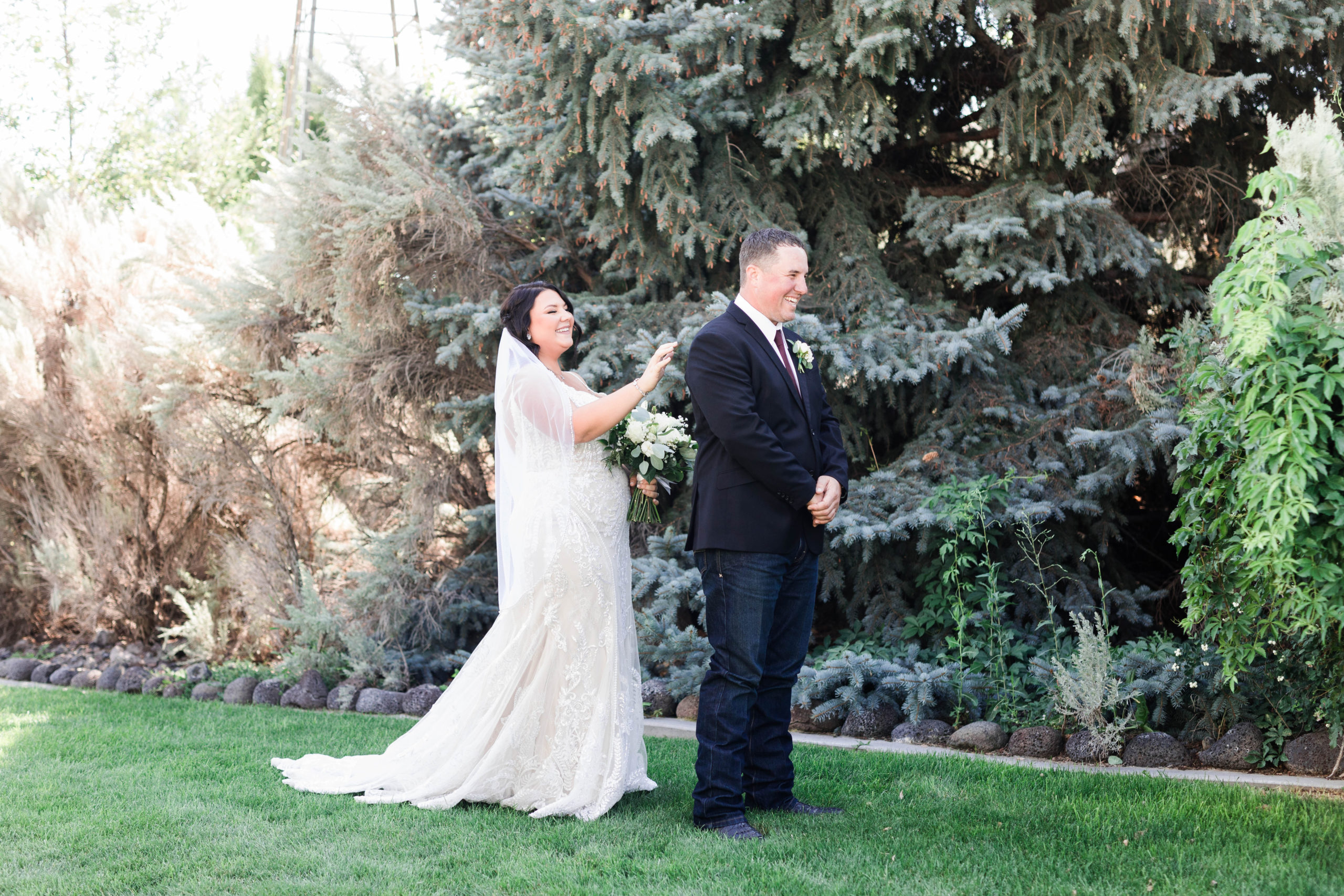 Boise wedding photographer captures bride and groom during first look