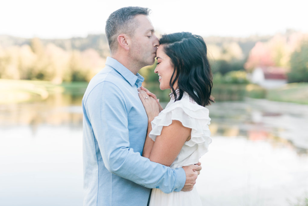 Boise wedding photographer captures couple hugging during engagement photos