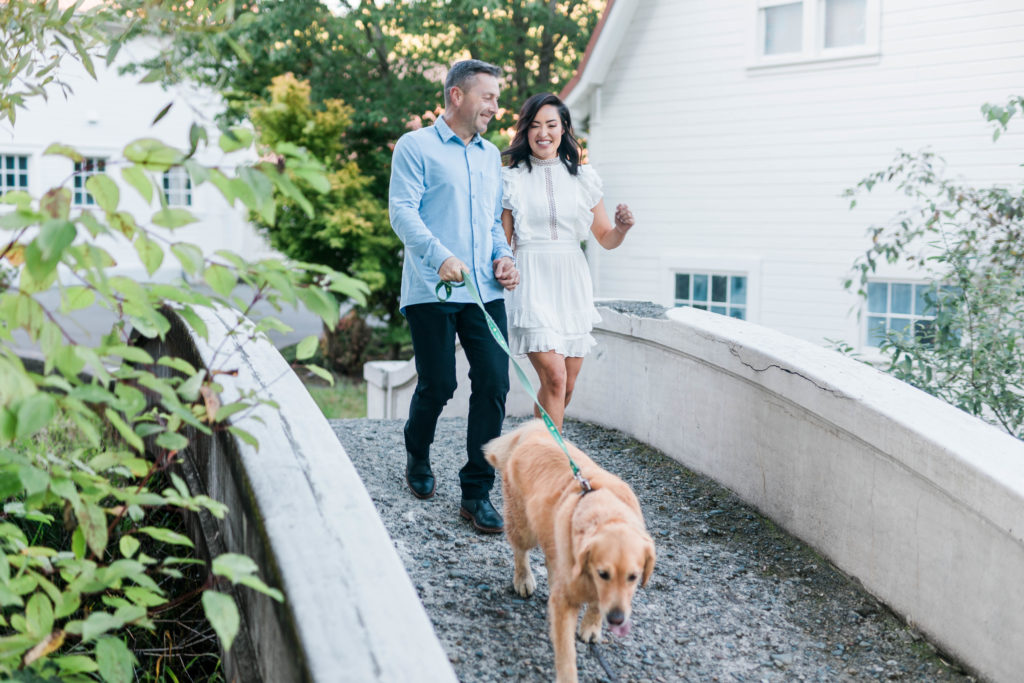 Boise wedding photographer captures couple walking dog during photos