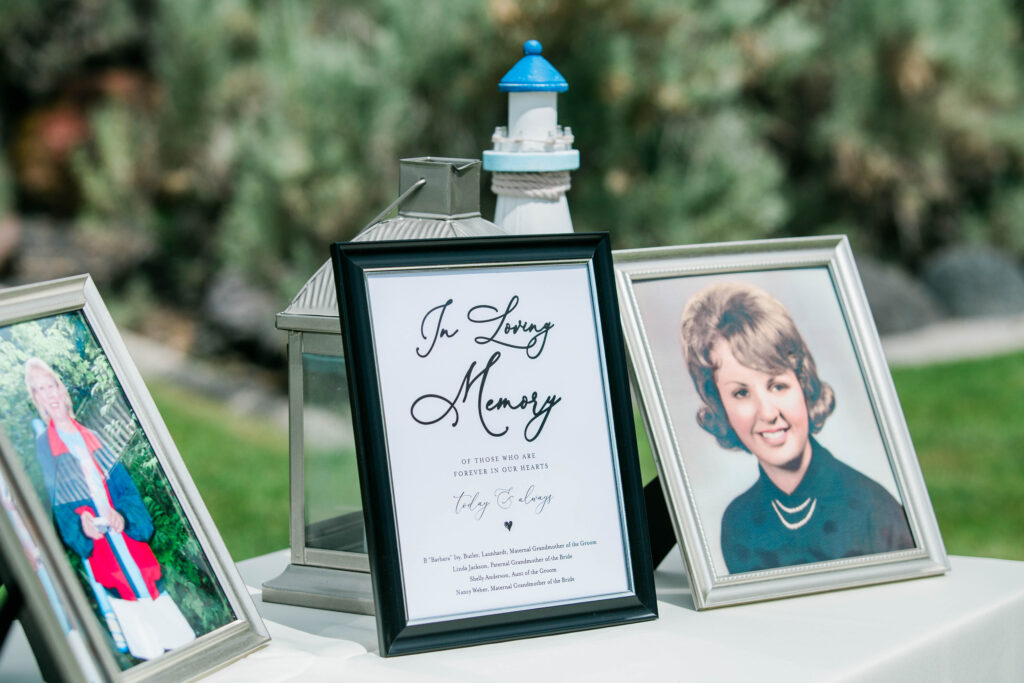 Boise wedding photographer captures framed pictures of couples choosing to honor loved ones that have passed away before their wedding ceremony.