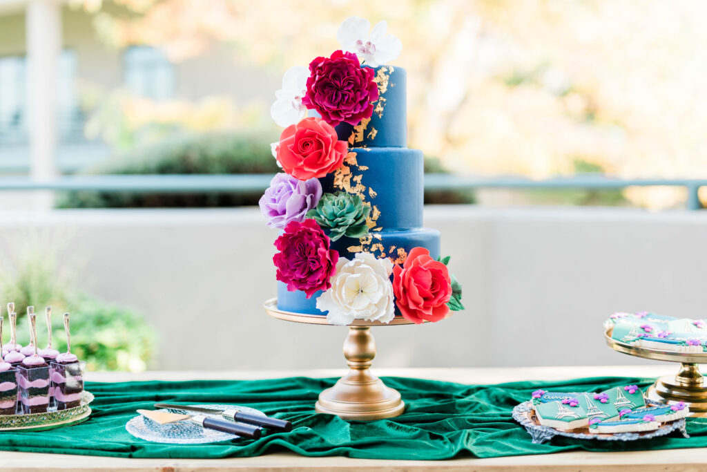 Boise wedding photographer captures romantic and colorful wedding cake